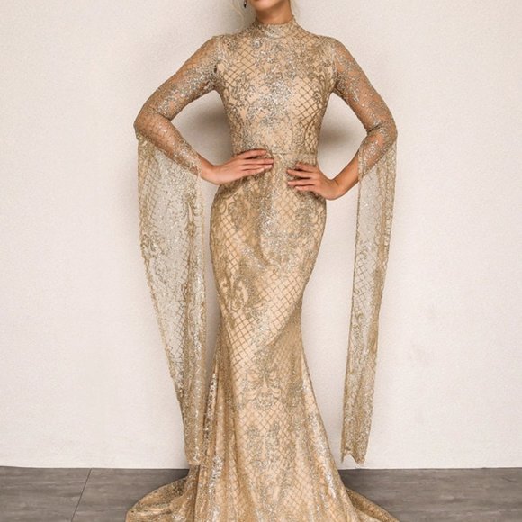 Golden Long Sleeve Sequin Dress in XL